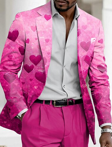  ystävänpäivä Miesten Sydän Blazer-takki Takki Mukava Arki- Hengittävä Taiteellinen Vapaa-aika Päivittäin Juhla-iltavaatteet Festivaali 3D-tulostus Napit Monitasku Kaikki vuodenajat Lovikäänne