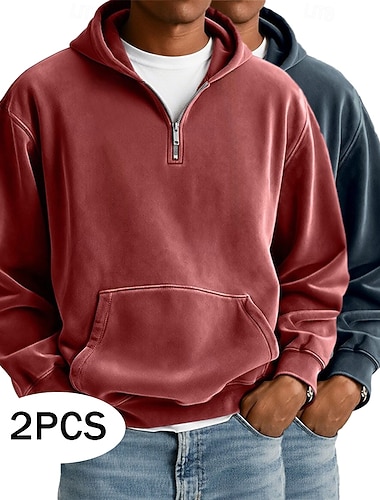  Homens Moletom Estacionar Quarter Zipper Hoodie Preto + cinza claro Cinza + rosa Verde Exército + Marrom Azul marinho + Vinho Verde claro + roxo Com Capuz Tecido Quarter Zip bolso canguru Casual