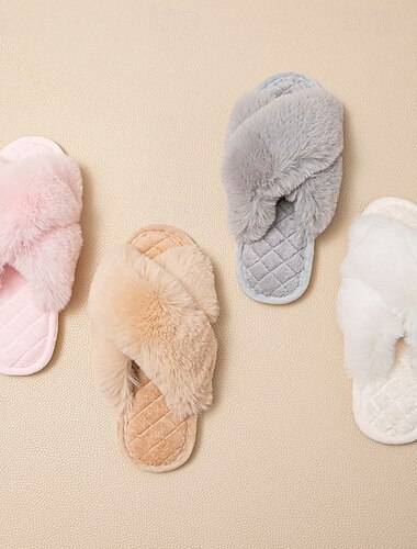  pantofole di cotone di peluche per le donne invernali con cinturino incrociato per interni, calde e morbide pantofole di pelliccia per la casa, calzature comode