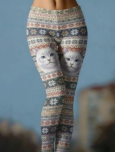  Dames Leggings Actief Vakantie Modieus Volledige lengte Hoge taille Kat Afdrukken Hoge snede Comfort Voor buiten Comfortabel Rekbaar Vakantie Zwart Wit Roze Parel Blauw Lente Herfst Winter Strak