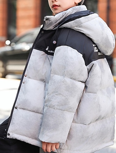  Bambini Ragazzi Giacca in piuma Giacca da esterno Capispalla Blocco di colori Manica Lunga Tenere al caldo Antivento Cappotto Casuale Quotidiano Essenziale Verde Grigio mimetico Grigio Autunno Inverno