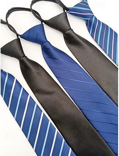  Herenstropdas met ritssluiting, voorgeknoopte polyester stropdas met verborgen ritssluiting, klassieke gestreepte zakelijke stijl, verkrijgbaar in meerdere kleuren, voor bruiloften, kantoor en smart casual gelegenheden.