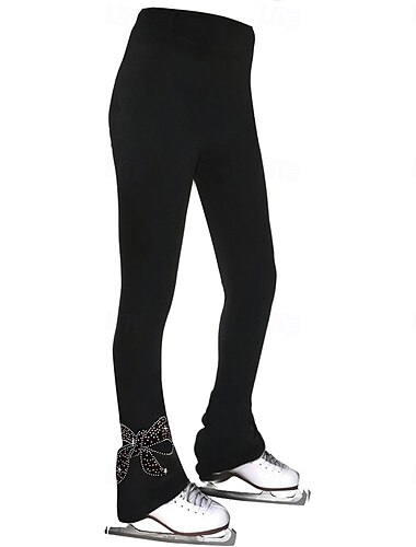  Kunstschaatsbroek voor dames en meisjes, zwarte, elastische trainingsbroek voor wedstrijden, thermisch warm, met kristallen/strasssteentjes, geschikt voor kunstschaatsen.