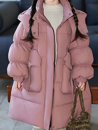  Bambini Ragazze Giacca in piuma Giacca Imbottita Tinta unica Sport Tasca Tenere al caldo Antivento All'aperto Cappotto Capispalla 4-12 Anni Inverno Nero Rosa Viola