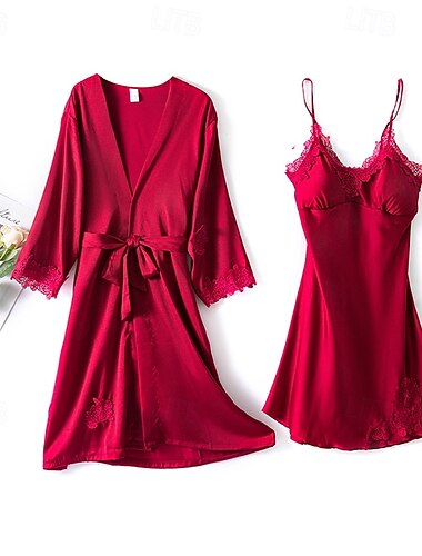  Naisten loungewear Yöpaita Muoti Seksikäs Vapaa-aika Puhdas väri Tilkkutäkki Mekot Koti Loma Pitkähihainen V kaula-aukko Musta Punastuvan vaaleanpunainen Viini Kulta Tumman sininen Kesä Kevät Syksy