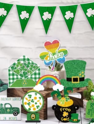  Dreieckige Flaggengirlande zum St. Patrick's Day, Kleeblatt-Wimpelkette für den Innenbereich &Dekorationen für Gartenpartys, saisonale Feiertagsfeiern, irische Festdekoration