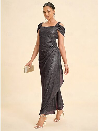  Női Maxiruha Hüvelyruha Elegáns Estély Esküvői vendég Csillogás Csillogó Háló Normál Tömör szín Ujjatlan Aszimmetrikus Ezüst