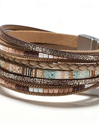  Perler flettet Veving Mote Lær Armbånd Smykker Blå / Svart / Rød Til Daglig Ferie Stevnemøte