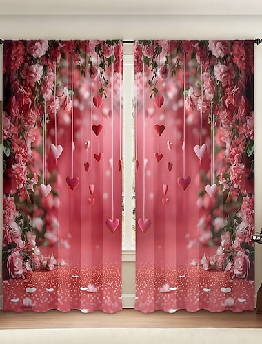  Transparenter Stoffvorhang zum Valentinstag, rot mit dekorativem Kugelmuster, elegante, weiche Fensterdekoration, romantische Wohnaccessoires für Schlaf- und Wohnzimmer
