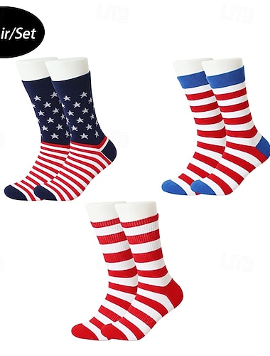  Homme 3 Paires Chaussettes Chaussettes de Course Chaussettes Décontractées Bleu Rouge Couleur Étoiles et rayures Occasionnel Extérieur Vacances Moyen Toutes saisons Mode Streetwear