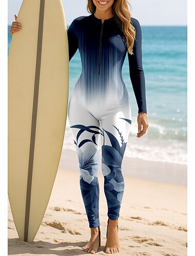  Damen Standard Anti UV Shirt Ganzkörper-Bademode Diveskin-Anzug Blumen Farbverlauf Frontreißverschluss UPF50+ UV Schutz Schnelltrocknend Langarm Bademode Surfen Kanufahren Tauchen Sommer