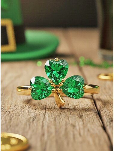  خاتم برسيم شمروك نسائي ليوم القديس باتريك، مصنوع من النحاس، قطعة مجوهرات أنيقة على الطراز الأيرلندي لجلب الحظ، مثالي للاحتفالات والمناسبات والاحتفالات.