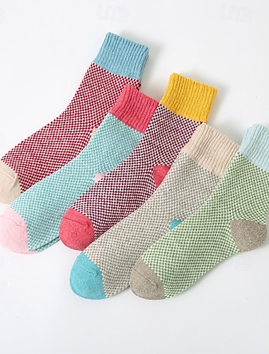  Κάλτσες Αθλητικές κάλτσες Αστείες κάλτσες Υπαίθρια Άσκηση Περπάτημα Ποδήλατο / Ποδηλασία Διατηρείτε Ζεστό Αντιανεμικό 5 Ζεύγη Γραφική Γεωμετρικό Πολυεστέρας Ροζ Πράσινο Χακί Ένα Μέγεθος