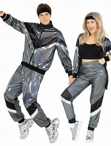  Rétro Vintage Années 1980 Hip Hop Tenues Ensemble d'accessoires Vêtements de sport avec accessoires Manches longues Disco Déguisement Homme Femmes Costume de Carnaval Halloween Carnaval Nouvel An