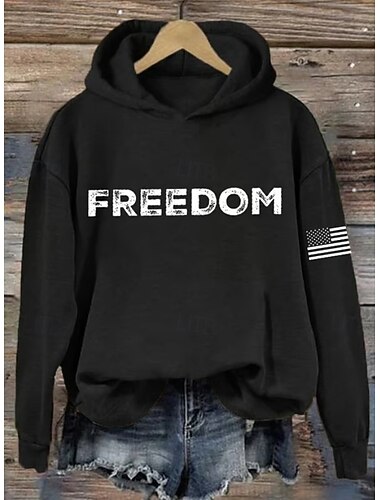  Uavhengighetsdagen Patriotisk Kvinne Pullover Hettegenser Sweatshirt Grafisk Bokstav Uformell Langermet Hette Vanlige Topper Uformell Daglig Bruk Sport Blå Svart Hvit Rød Grønn Vår Høst