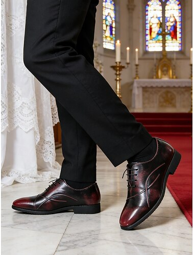  Férfi Klasszikus Alkalmi Esküvő PU Bőr Kényelmes Csúszásmentes Fűzős Bor Fekete Nyár Minden évszak
