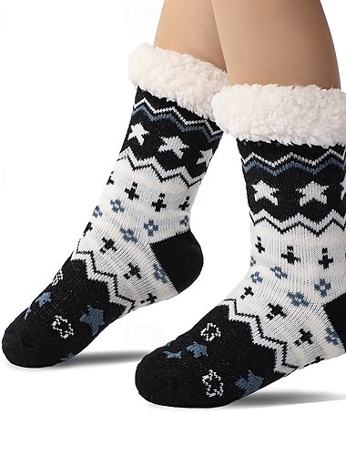  女性用超厚手カシミアスリッパホームソックス、滑り止めグリップ付きふわふわホームソックス、暖かく快適なクリスマススリッパソックス、柔らかく本質的な冬用ソックス