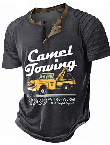  Homme Dessin animé Vintage T-shirt Chemise Henley Manche Courte Designer Rétro Vintage Henley Occasionnel Quotidien Rue Été Printemps Bleu Noir Vert Henley T-shirt Henley