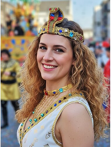  Conjunto de disfraz de reina egipcia de poliéster para mujeres Mardi Gras diadema collar y pulsera con piedras preciosas coloridas ideal para carnaval y bailes de mascarada