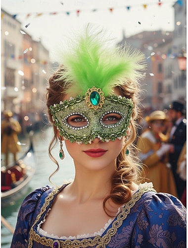  Kvinners grønn fjær venetiansk maskerade maske - Luksuriøst barokk krystallbelagt karneval kostyme tilbehør Venezia festival Mardi Gras og maskerade fester