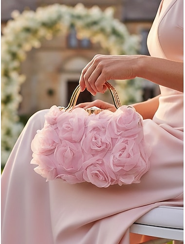  Elegante, mehrfarbige Clutch mit floralem Rosenapplikationsmuster, Ketten-Schulterriemen und mehrfarbigem Design für Hochzeiten, Abendveranstaltungen und Bankette.