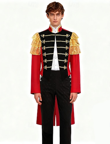  Costume élégant Veste de cirque Monsieur Loyal Rétro Vintage Victorienne Style militaire Adulte Homme Halloween Carnaval Soirée Performance Mascarade Se déguiser