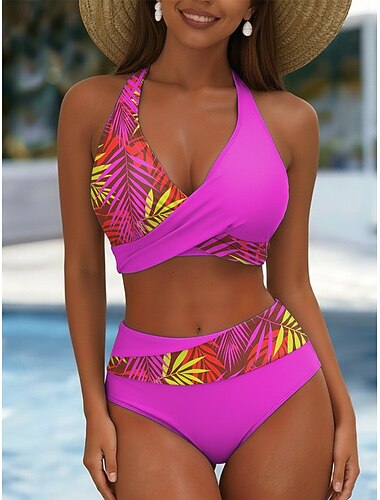  Dames Bikini 2 Delig Badpak Palm Rok Vakantie Mode Bloem Grafisch V-hals Mouwloze Badpakken