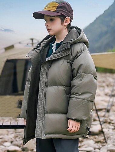 Kinderen Jongens Donsjack Outdoorjas Pufferjack bovenkleding Effen Kleur Lange mouw Houd Warm Windbestendig: jas Buiten Dagelijks Basic Zwart Leger Groen Grijs Winter 5 jaar +