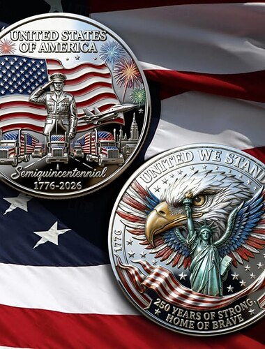  Minnemynt til USAs 250-årsjubileum, patriotisk militær hyllestmynt til halvfemsjubileet 1776–2026, samlermynt til suvenir fra American Freedom Eagle