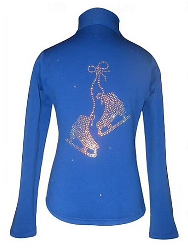  Eiskunstlauf-Fleecejacke für Damen und Mädchen, blau, dehnbar, Trainings- und Wettkampfbekleidung, wärmend, mit Kristall-/Strasssteinen, langärmlig, für Eiskunstlauf