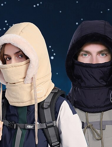  Dame vinter fleeceforet balaklava med halsvarmer, 3-i-1 strikket lue med ansiktsmaske, termisk lue med hørselbeskyttelse for utendørs sykling, ski og snø