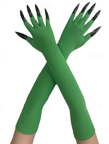  Zauberhafte Hexenhandschuhe für Kinder, Unisex-Mädchen, einfarbig grün, ideal für Outdoor-Partys.