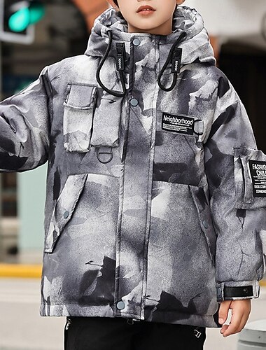  Bambini Ragazzi Giacca in piuma Giacca con Cappuccio Giacca Imbottita Capispalla Grafico Manica Lunga Tasca Tenere al caldo Antivento Cappotto Casuale Quotidiano Essenziale Nero Bianco Marrone