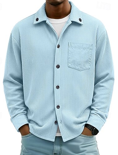  Homme Chemise Chemise boutonnée Chemise en velours côtelé Veste-chemise Surchemise Bleu Jaune Rouge bleu marine Vert manche longue Uni Revers Occasionnel Extérieur Poche Avant Vêtement Tenue Mode