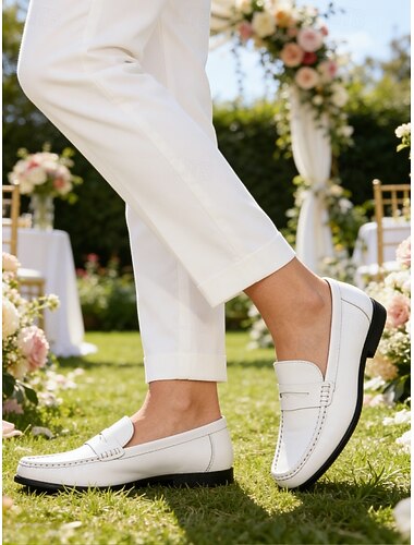  Klassiska vita bröllopsskor för män – elegant design, bekväm passform, perfekt för bröllop och formella evenemang