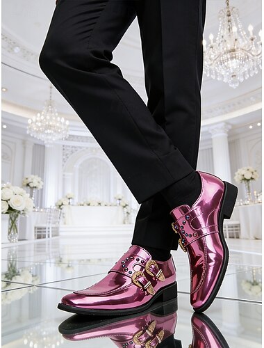  Mocassins à double boucle pour homme en cuir verni violet avec détails en strass - chaussures élégantes pour les événements de luxe, les soirées et les mariages