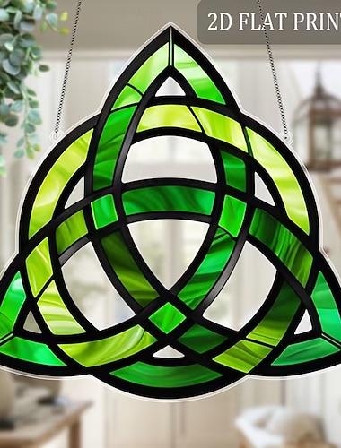 Sonnenfänger zum St. Patrick's Day, große keltische Knoten-Fensterdekoration, bemalter Glaseffekt in Grün, Gold und Schwarz &Smaragd