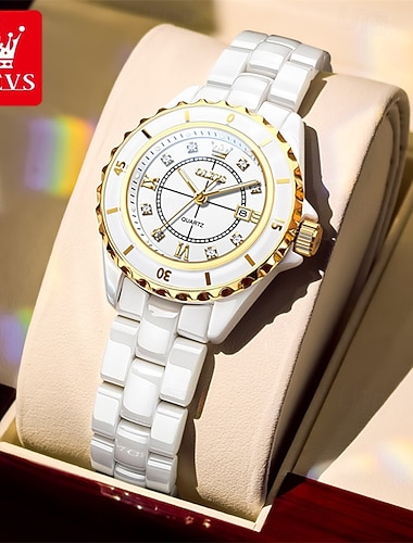  Nowy Olevs prezent na Walentynki dla modnego i wysokiej jakości zegarka dla kobiet z luminescencyjnymi wskazówkami i cyfrowym wyświetlaczem biały zegarek ceramiczny wersja koreańska studencki zegarek