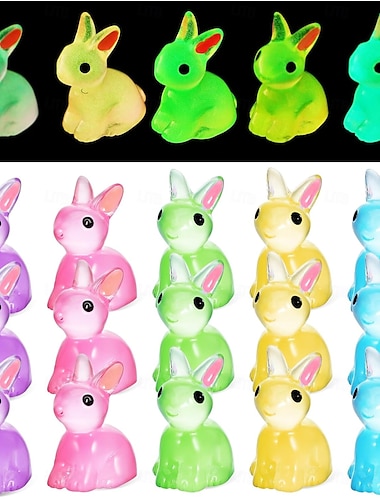  100 Stück Mini-Osterhasen aus Kunstharz, leuchtende Kaninchenfiguren, Miniaturtiere, Dekoration für Mikro-Feengärten, Ostereierfüllung, Gastgeschenke