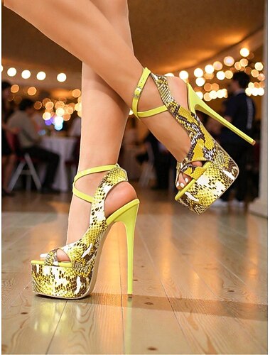  Scarpe da pole dance con tacco a spillo alto e plateau da donna, con stampa serpente, punta aperta e cinturino alla caviglia, per feste notturne, spettacoli in discoteca &spettacoli teatrali