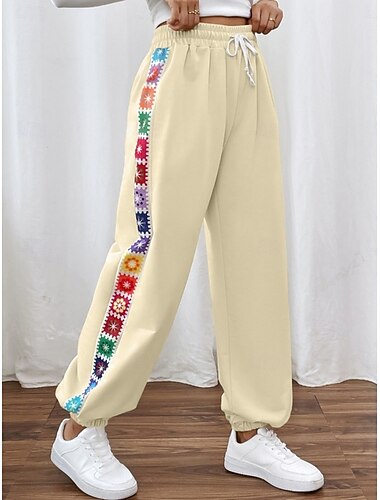  Damen Jogginghose Jogginghose Jogger Hose Baggy-Hosen Urlaub Mode Lässig Volle Länge Hohe Taille Einfach Kordelzug Patchwork Tasche Warm Weich Bequem Dehnbar Outdoor Straße Ferien Aprikose Rosa Grau