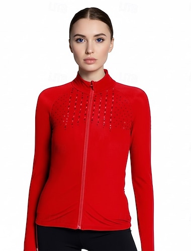  Fleecejack voor kunstschaatsen Dames Schaatsen Jack Kleding Bovenlichaam Rood Lapwerk Spandex Rekbaar Opleiding Wedstrijd Kunstschaatskleding Thermisch Warm Klassiek Lange mouw Schaatsen
