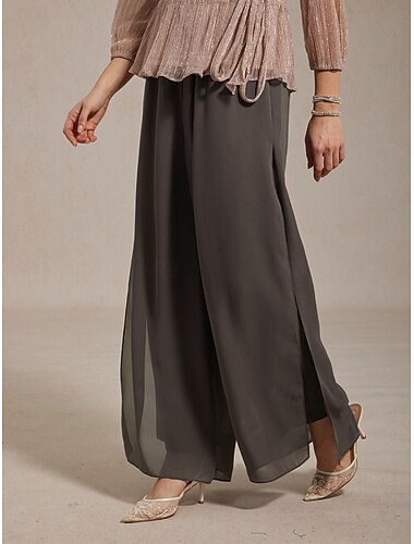  Dames Brutaal Breed Been Broek met rechte pijpen Elegant Volledige lengte Medium Taille Elastische tailleband Comfort Rekbaar Bruiloft Formeel Casual / Dagelijks Grijs Zomer Lente Herfst Normale