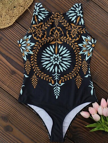  Dames Eendelig Badpak Slimming Boho Monokini Slipje Buikcontrole Hoge Taille Slim Rugloos Vakantie Strandkleding Bloemige Grafisch Ronde Hals Mouwloze Badpakken