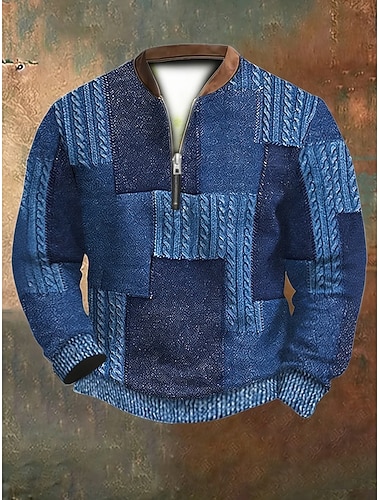  Herren Geometrisch Druck Pullover Sweatshirts Langarm Sweatshirt Viertelreißverschluss Vintage-Retro Druck Ferien Ausgehen Druck Herbst Winter