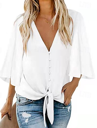  Dámské Halenka Šifonové topy Slátanina Bez vzoru Elegantní stylové 3/4 délka rukávu Do V Běžné topy Denní Dovolená Jdeme ven Černá Bílá Světlá růžová Námořnická modř Léto Jaro Podzim
