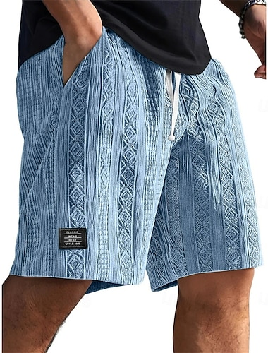  Herren Sommershorts Strandshorts Freizeitshorts Shorts mit Struktur Kordelzug Elastischer Bund Einfarbig Komfort Knielang Täglich Outdoor Streetwear Urlaub Mode Schwarz Weiß Mikroelastisch