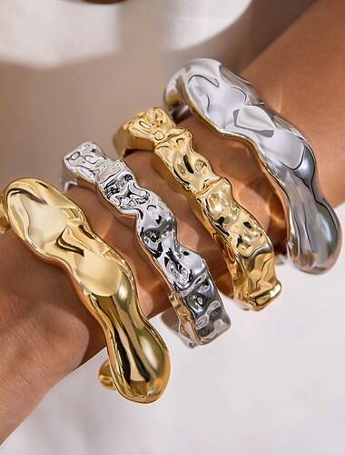  Samba Accessoires Abstracte Sculpturale Manchetten Armbanden voor Vrouwen - Moderne Ongelijke Gouden  Zilverkleurige Bangles Chunky Statement Sieraden Performanced Costume