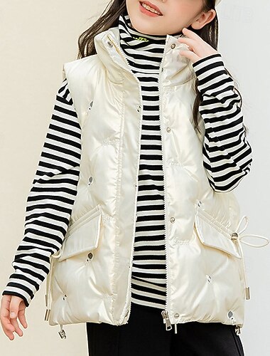  Kinderen Voor meisjes Donsjack Vest jas Pufferjack Effen Kleur Sport Zak Houd Warm Buiten jas bovenkleding 4 jaar + Winter Zwart Wit