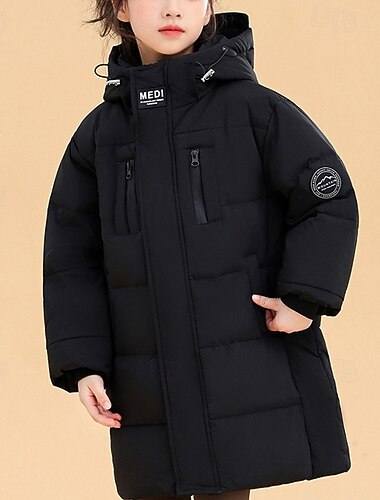  Kinderen Voor meisjes Donsjack Pufferjack Effen Kleur Sport Zak Houd Warm Windbestendig: Buiten jas bovenkleding 4-12 jaar Winter Zwart Geel Paars